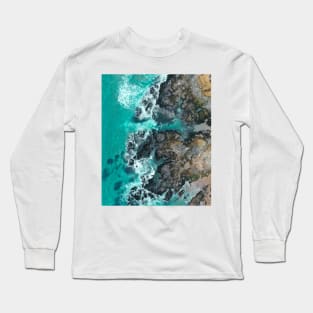 Blue Ocean Waves And Yellow Sand Long Sleeve T-Shirt